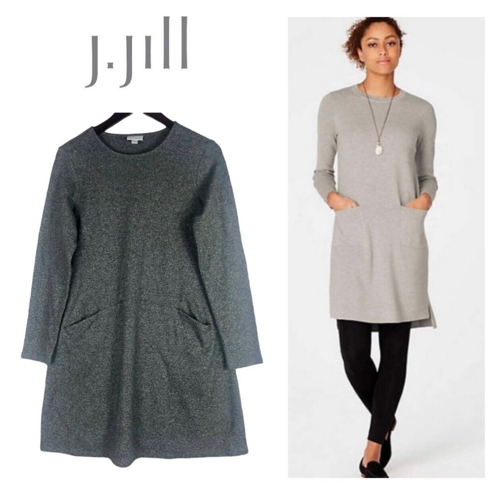 J Jill Pure Jill XS Tunic Dress Pockets Heathered Gray Career Casual Chic